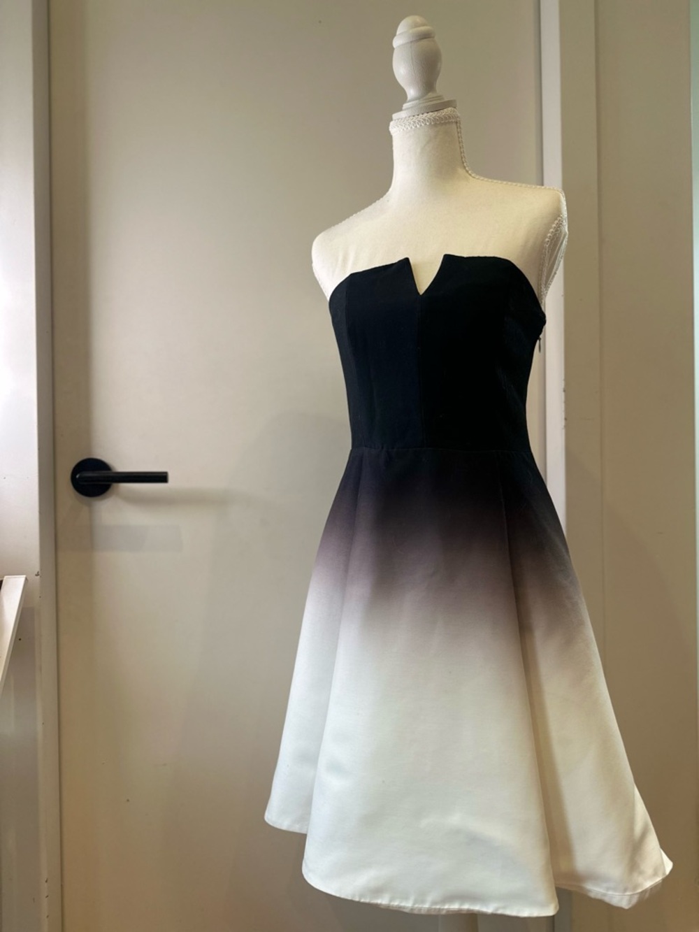Halston Heritage Strapless Ombre Black to White Fit-and-Flare Dress